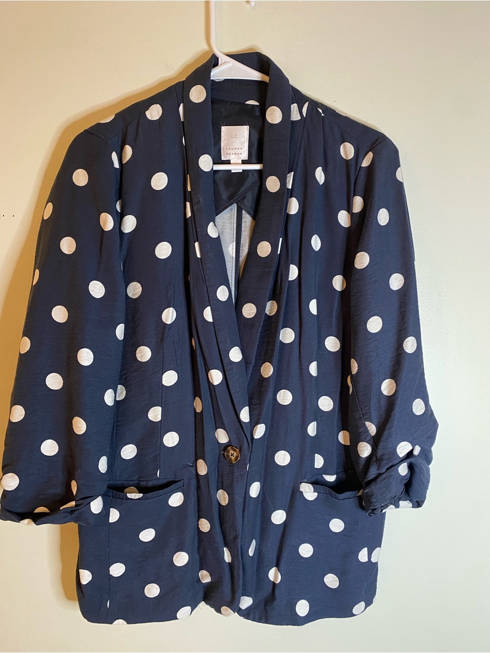 LC Lauren Conrad Navy and White Polka Dot Lounge Robe